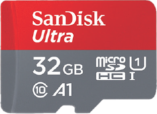 SANDISK ULTRA MICRO SDHC/ SDXC 32GB RED/GREY READ/WRITE SPEED: 120MB/S CLASS 10/ U1/ A1 UHS-I 4K FULL HD