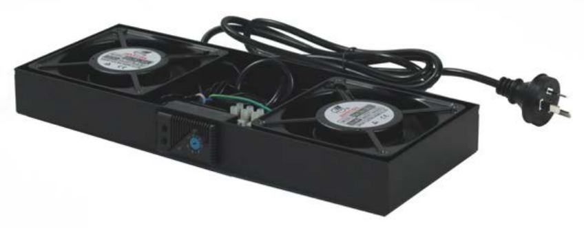 GARLAND DUAL FAN UNIT WITH THERMOSTAT SUITS GDR MOUNTED RACKS METAL BLACK 240VAC WITH 1.8M CABLE