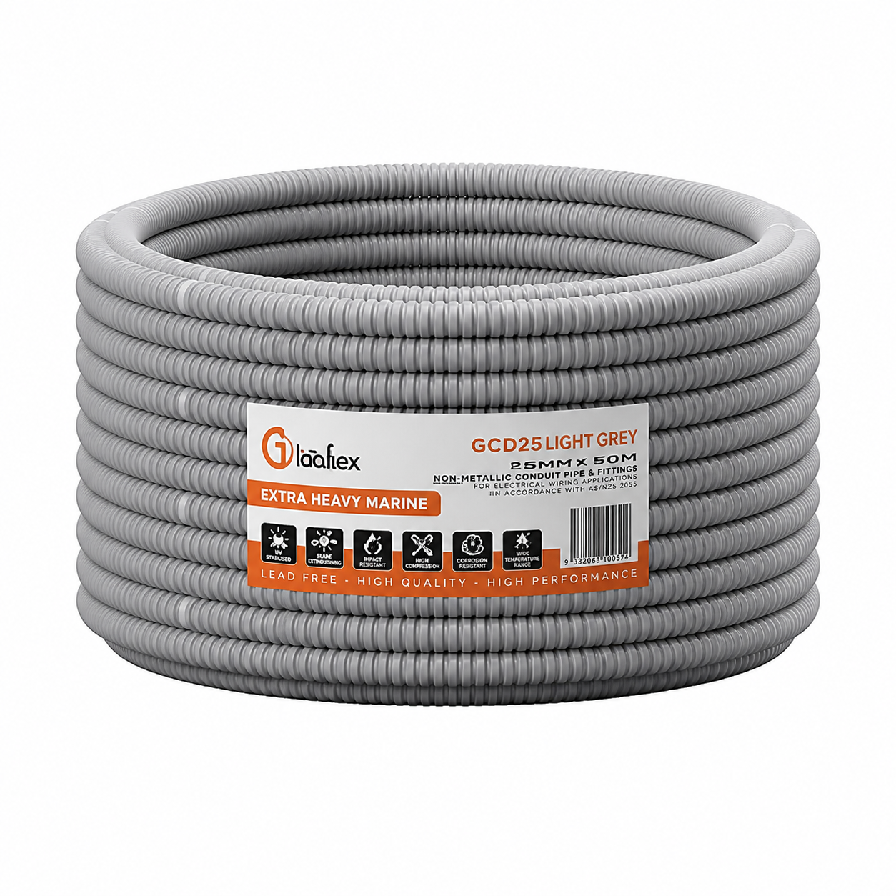 MATELEC CC-M25/50M-PV HEAVY DUTY CORRUGATED SOLAR CONDUIT 25MM X 50M UPVC GREY