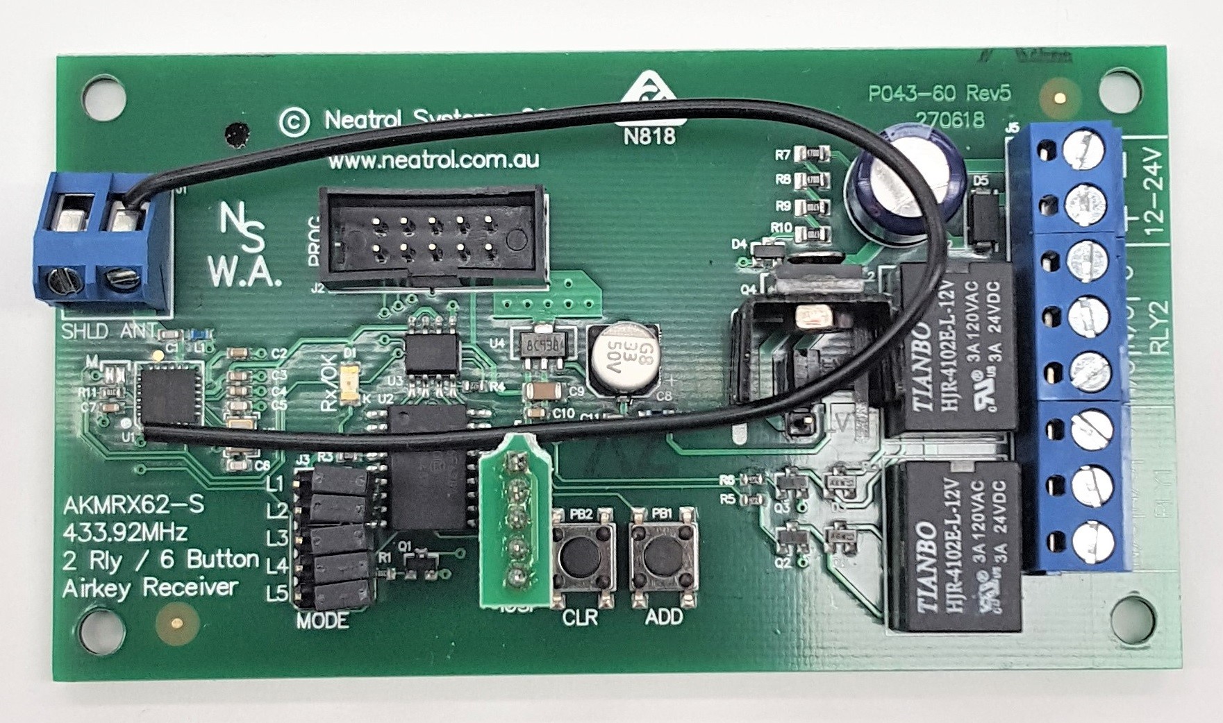 STANDALONE 2-RELAY OUTPUT RECEIVER (6 CH)
