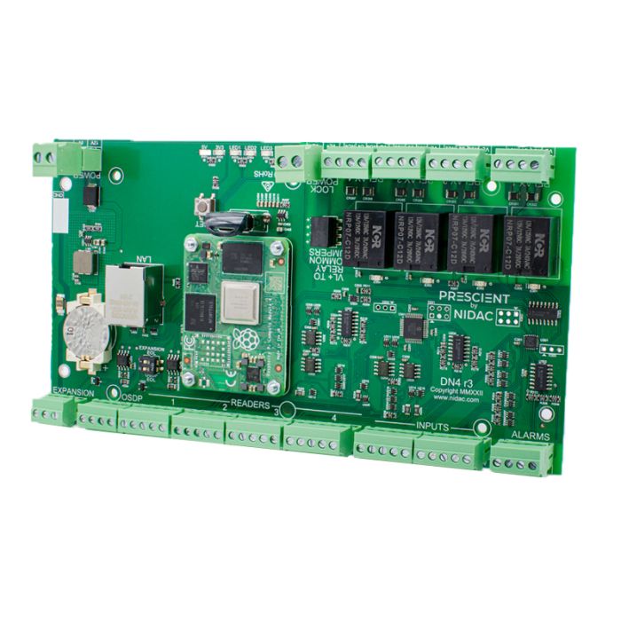 NIDAC PRESCIENT 4 DOOR CONTROLLER MAX 256 DOOR 8 x SUPERVISED INPUTS 3 x NC/NO INPUTS SEPARATE POWER FOR LOCK PCB BOARD 11.5-14.5VDC