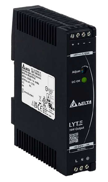 DELTA 48VDC 85-264VAC/ 120-375VDC POWER SUPPLY 1.5A TERMINAL CONNECTOR 0.9A 2x OUTPUT TERM STRIP OUTPUT DIN RAIL MOUNTED BLACK