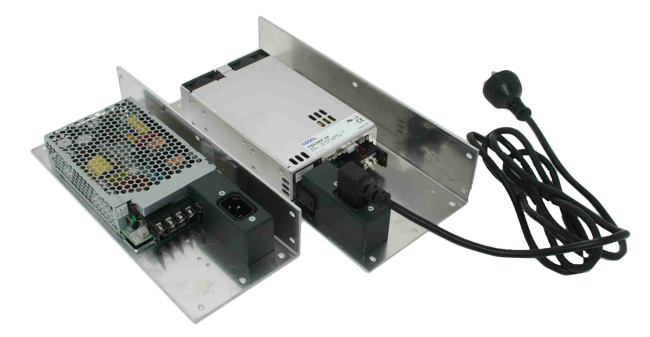 POWERBOX 48VDC 85-264VAC POWER SUPPLY 7A IEC MAINS PLUG 2x OUTPUT TERM STRIP OUTPUT DIN RAIL MOUNTED SILVER 2M CABLE