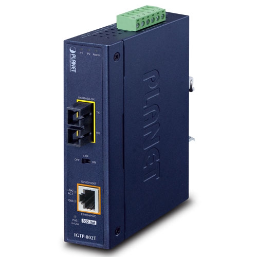 PLANET 1000BASE-X TO 10/ 100/ 1000 BASE-T 802.3AT POE+ INDUSTRIAL MEDIA CONVERTER BLACK IP30 12-48V DC/ 24V AC