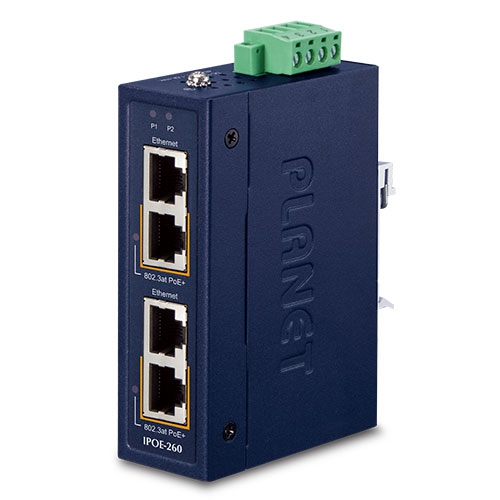 PLANET INDUSTRIAL 2x 10/100/1000T 802.3AT POE+ INJECTOR BLACK IP30 12-56V DC