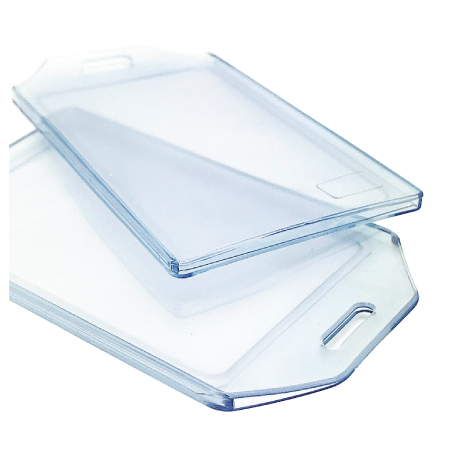 CHFV14 CLEAR VINYL SEMI-FLEXIBLE CARD HOLDER (PORTRAIT). INSERT SIZE 87 MM X 55 MM. HOLDS UP TO TWO CARDS