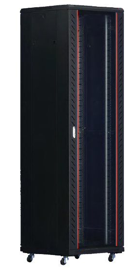 REDBACK 42RU FLOOR STANDING DATA CABINET BLACK  WITH CASTORS & GLASS DOOR 2055Hx600Wx1000D (MM)