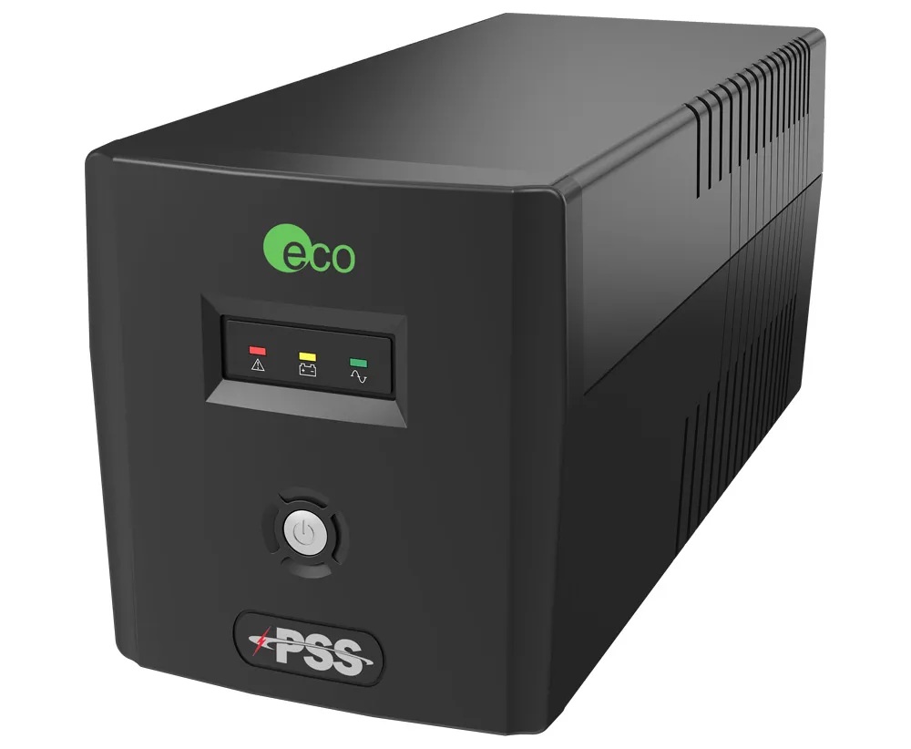 PSS ECO-ALTO SERIES 1000VA UPS FLOOR MOUNTED SINGLE PHASE LINE INTERACTIVE SURGE PROTECTION 3x 3-PIN AU SOCKET 2 x BATTERY 12V/7AH 24VDC 6 MIN BACKUP TIME BLACK 2-6ms 1x USB & RJ45 JACK OP TEMP 0 ~ +40