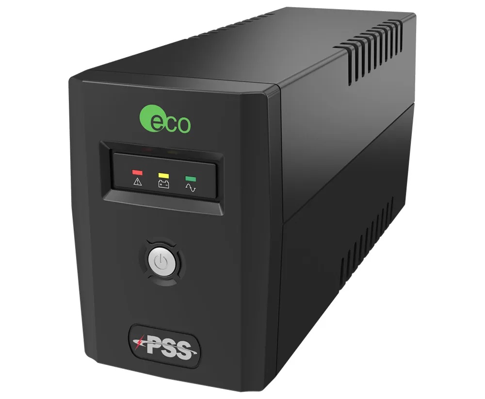 PSS ECO-ALTO SERIES 600VA UPS FLOOR MOUNTED SINGLE PHASE LINE INTERACTIVE SURGE PROTECTION 2x 3-PIN AU SOCKET 1 x BATTERY 12V/7AH 12VDC 6 MIN BACKUP TIME BLACK 2-6ms 1x USB & RJ11 JACK OP TEMP 0 ~ +40