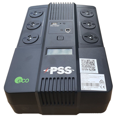 PSS ECO SERIES 800VA UPS FLOOR MOUNTED SINGLE PHASE LINE INTERACTIVE SURGE PROTECTION 3x 3-PIN AU UPS & 3 x 3-PIN AU SURGE 1 x BATTERY 12V/9AH 48VDC 55 MIN BACKUP TIME BLACK 2-6ms 1x USB & RJ45 JACK OP TEMP 0 ~ +40