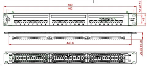 RJO1630   Patch Panel CAT6, 24 Port  Rack Width