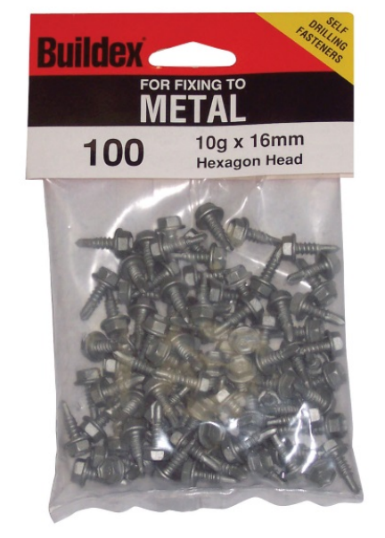 METAL TEK SCREW 10G x 16mm HEX HEAD WITH SEAL CL4 GREY 100 PACK