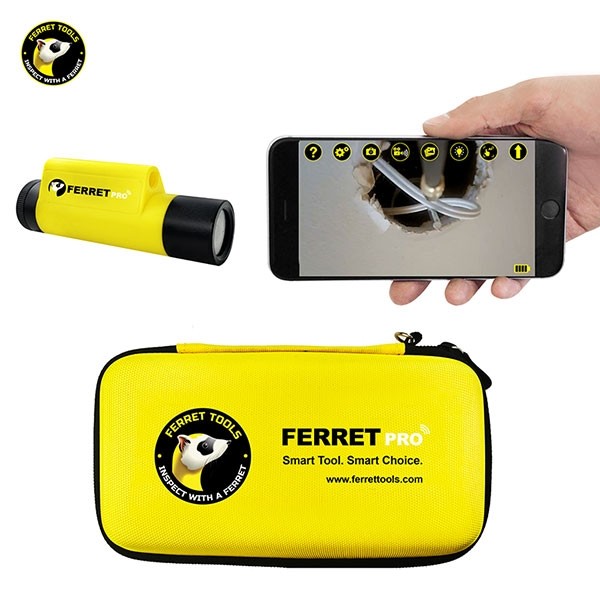 FERRET PRO - MULTIPURPOSE WIRELESS INSPECTION CAMERA (2.4GHZ ONLY) YELLOW/BLACK IP67 720p HD UPTO 15M RANGE VIA APP 80MIN TO CHARGE 32DIAx80L (MM)