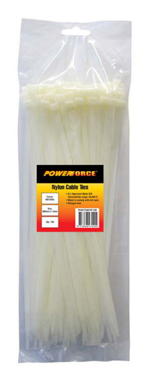 NYLON CABLE TIE NATURAL UV 380x7.6 (MM) 100 PACK