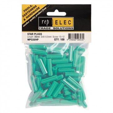 35mm STAR PLUG GREEN (6.5mm DRILL) 100 PACK