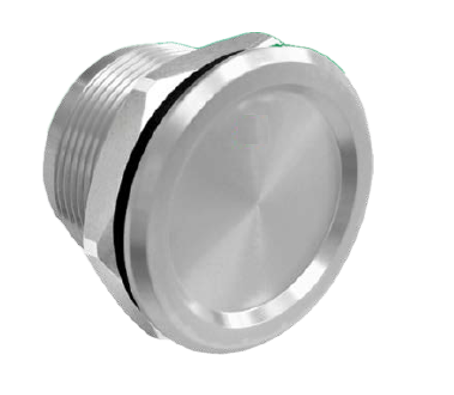 ROSSLARE PIEZO BUTTON SILVER ROUND FLAT HEAD IP68 SINGLE POLE/SINGLE THROW (SP/ST) 5-12VDC MOMENTARY