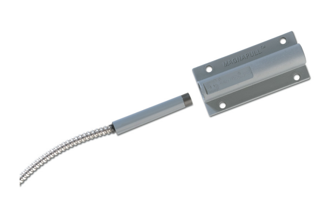 SENTROL HARDWIRED PULL APART REED SWITCH GREY 1 x N/C OUTPUT (DRY) METAL SURFACE MOUNT CONTACT 86Lx41Wx19H MAGNET PULL APART CONTACT WITH 900MM ARMOURED CABLE
