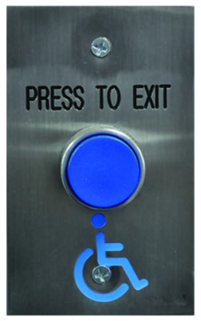 SMART PUSH BUTTON BLUE SHROUDED HEAD ON FLAT STANDARD STAINLESS STEEL PLATE WITH 