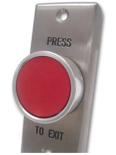 SMART PUSH BUTTON RED SHROUDED HEAD ON FLAT SLIM/ MULLION STAINLESS STEEL PLATE WITH 