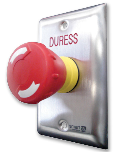 SMART TWIST-TO-RELEASE BUTTON RED MUSHROOM HEAD ON CURVED STANDARD STAINLESS STEEL PLATE WITH 