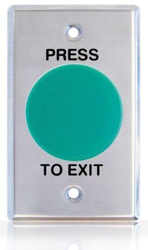 PUSH BUTTON GREEN MUSHROOM HEAD ON CURVED EDGE S/S PLATE STD WITH 
