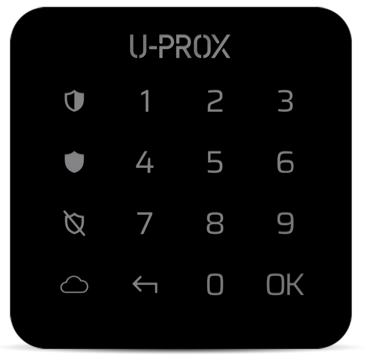 U-PROX WIRELESS WIRELESS KEYPAD 4x4 BLACK WITH BACKLIT PLASTIC WALL MOUNT 916.5-917MHz 2x AAA BATTERY (3V) SUITS ALL NESS RADIO RECEIVERS 1x PARTITIONS