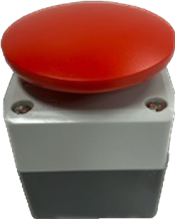 PUSH BUTTON RED MUSHROOM HEAD PLASTIC ENCLOSURE SQUARE IP65 SINGLE POLE/DOUBLE THROW (SP/DT) MOMENTARY 4 HOLES