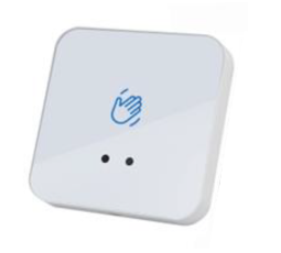 SMART TOUCHLESS BUTTON WHITE ON FLAT SQUARE PLASTIC PLATE WITH HAND LOGO( NO TEXT) IN BLUE IP67 SINGLE POLE/DOUBLE THROW (SP/DT) 12-24VDC MOMENTARY