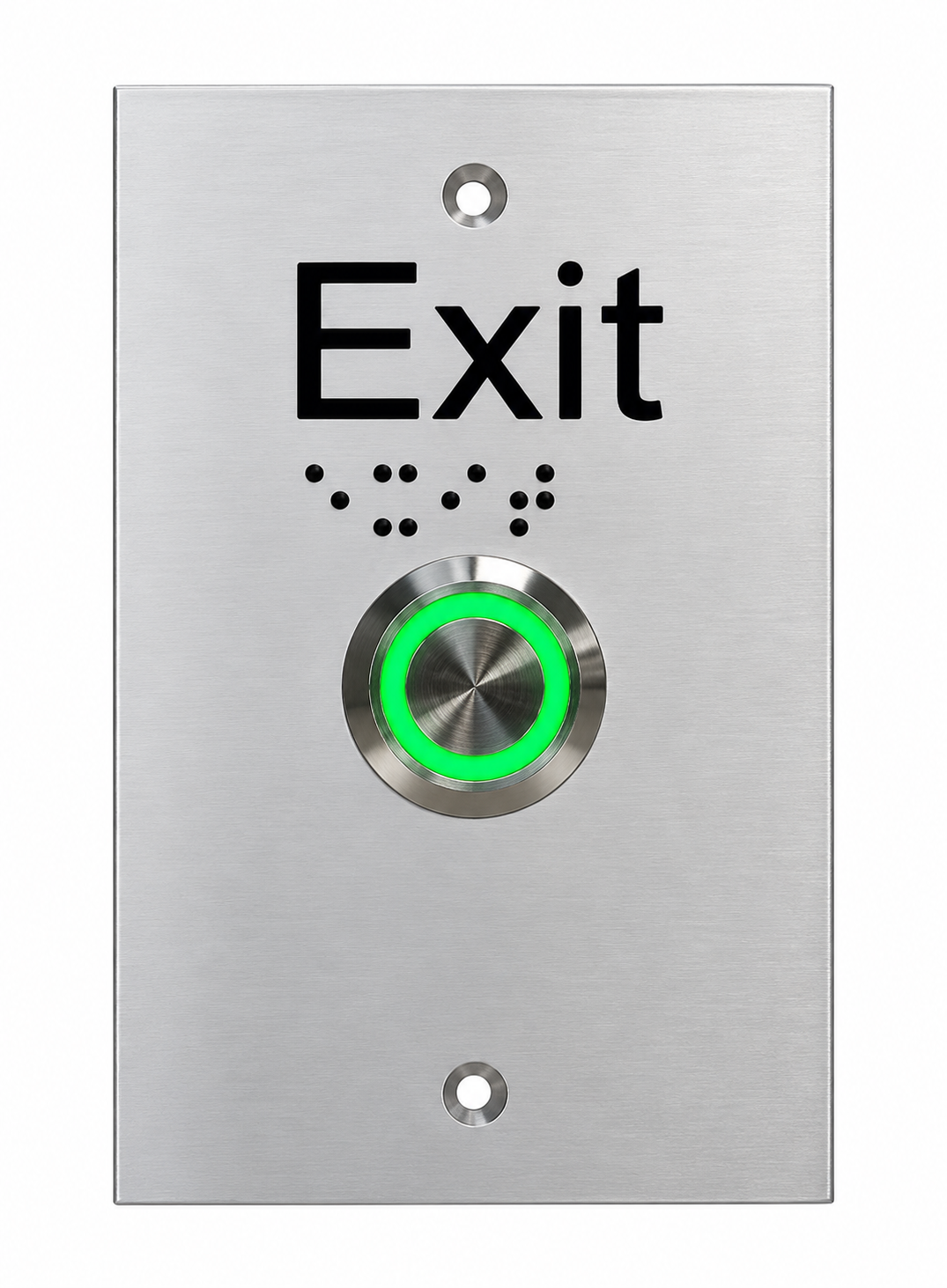 SMART ARLSWPBRAILLE-1G-12V PUSH BUTTON GREEN ILLUMINATED RING ON FLAT STAINLESS STEEL PLATE WITH 