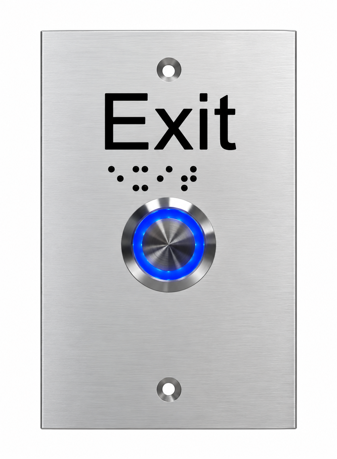 SMART ARLSWPBRAILLE-1B-12V PUSH BUTTON BLUE ILLUMINATED RING ON FLAT STAINLESS STEEL PLATE WITH 