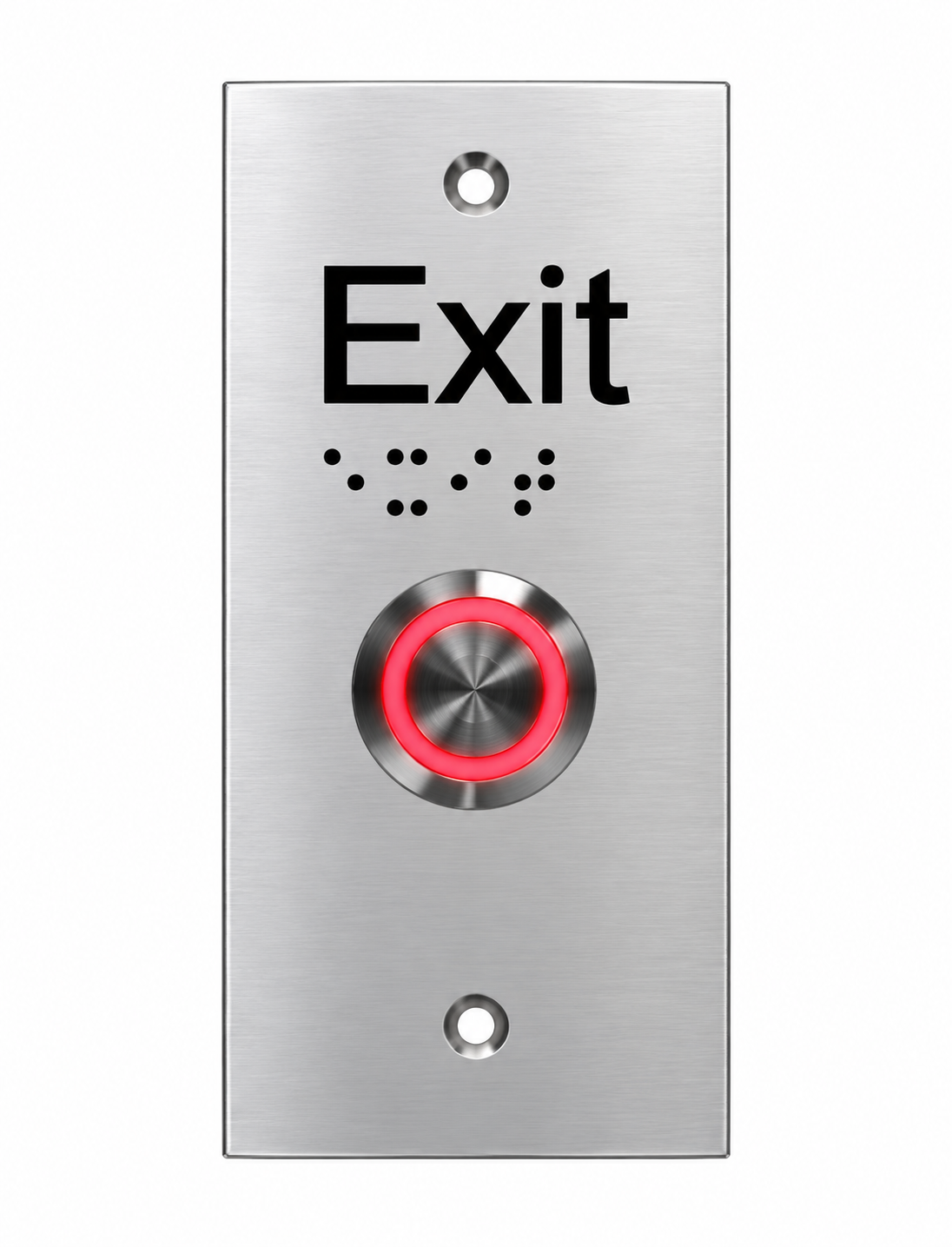 SMART ARLSWPBRAILLE-24R-12V PUSH BUTTON RED ILLUMINATED RING ON FLAT STAINLESS STEEL PLATE WITH 