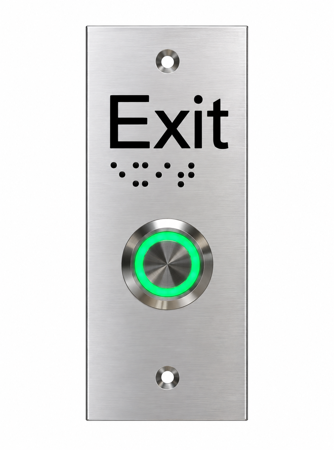 SMART ARLSWPBRAILLE-24G-12V PUSH BUTTON GREEN ILLUMINATED RING ON FLAT STAINLESS STEEL PLATE WITH 