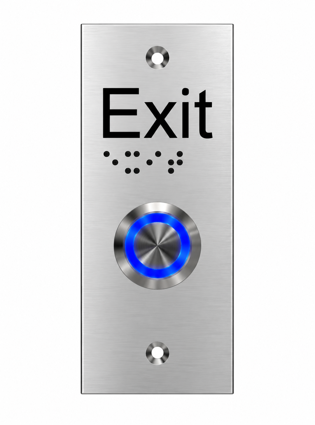 SMART ARLSWPBRAILLE-24B-12V PUSH BUTTON BLUE ILLUMINATED RING ON FLAT STAINLESS STEEL PLATE WITH 