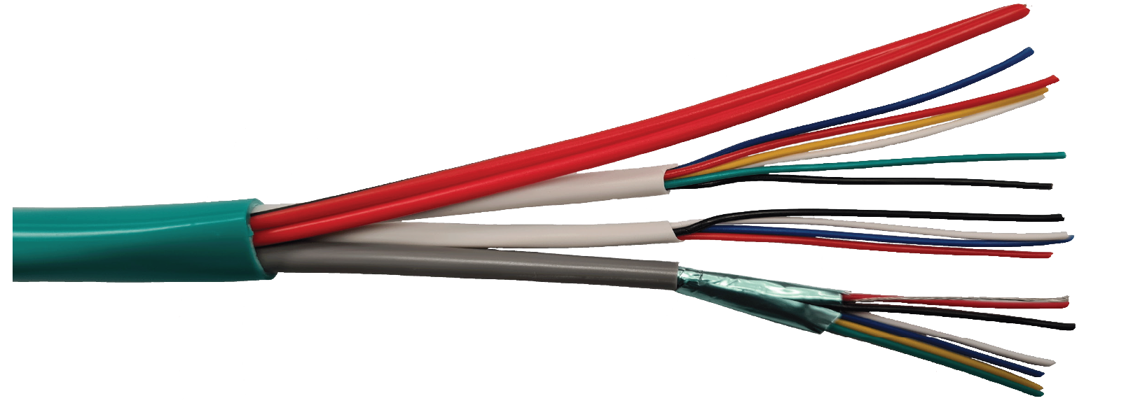 RADUM GREEN COMPOSITE CABLE INCLUDES 1 x 6 CORE GREY SHIELDED 14/0.20 1 x 6 CORE WHITE 14/0.20 1 x 4 CORE WHITE 14/0.20 & 1 x FIG 8 RED WITH BLACK TRACE 24/0.20 150M WOODEN DRUM