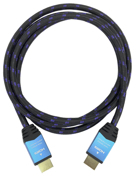 DATAMASTER HDMI 2.0 PATCH LEAD BRAIDED MATERIAL 1.5M BLACK/ BLUE SUPPORTS 4K@60hz