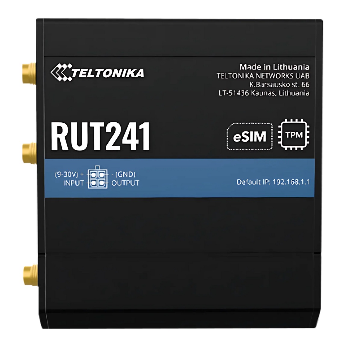 TELTONIKA RUT241 INDUSTRIAL 4G/LTE CELLULAR ROUTER WITH BASIC FIREWALL FEATURES 2G/ 3G/ 4G-LTE WITH WIFI ACCESS POINT & HOTSPOT 2 x 10/100M LAN/WAN 1 x MICRO SIM SLOT METAL/PLASTIC 25Hx83Wx74D (MM) BLACK WITH LTE FAILOVER