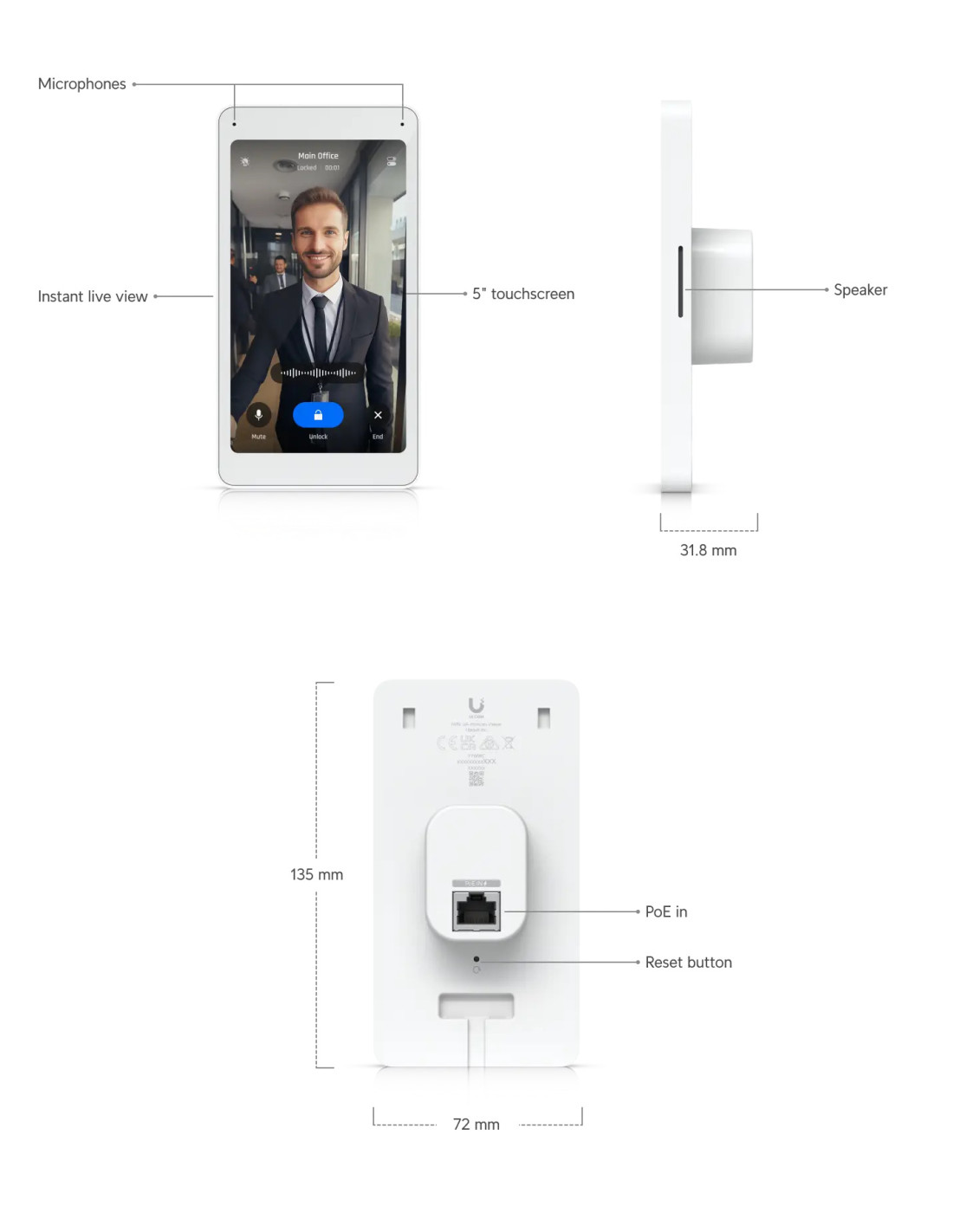 UBIQUITI UA-INTERCOM-VIEWER ACCESS INTERCOM VIEWER 5 INCH TOUCHSCREEN POE ETHERNET RJ45