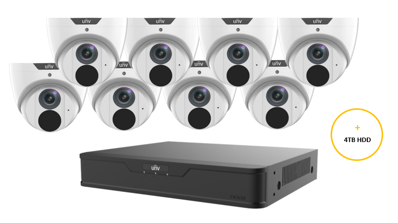 UNIVIEW EASY CCTV KIT INCLUDES 8 x 6MP WHITE EASY TURRET CAMERA 2.8MM (UNVIPC3616LE-ADF28KM-G) 8 CHANNELS BLACK NVR (UNVNVR301-08B-P8-IQ) NON EXP HDD WITH 4TB HDD NOT LOADED