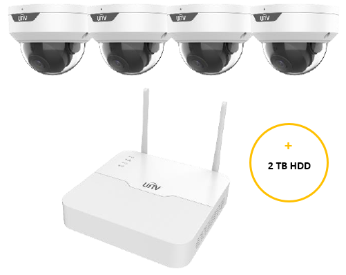 UNIVIEW EASY WIFI KIT INCLUDES 4 x 2MP WHITE EASY WIFI DOME CAM 2.8MM (IPC322LB-ABF28WK-G) 4 CHANNEL WHITE WIFI NVR (NVR301-04LS3-W) NON EXPANDABLE HDD WITH 2TB HDD LOADED