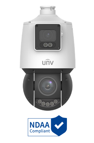 PRIME SERIES IP CAMERA WHITE AI AUTO TRACKING 2x4MP H.264/5/5+/ MJPEG DUAL LENS PTZ 120 WDR PLASTIC 4 & 4.8-120MM FIXED & MOTORISED LENS 25X ZOOM LIGHT HUNTER IR+WHITE LED 30M POE+ IP66 WITHOUT MIC AUDIO IN AUDIO OUT 2 x ALARM IN 1 x ALARM OUT SUPPORT UP TO 256GB SD 12VDC