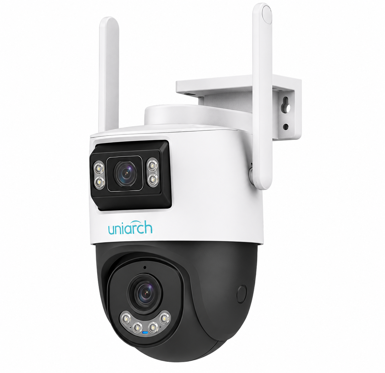 IP CAMERA WHITE AI 4G AUTO TRACKING 2x3MP H.264/4+/5 DUAL LENS PTZ DIGITAL WDR 2.8 & 2.8-12MM FIXED LENS IR+WARM LED 30M IP66 BUILT IN MIC SUPPORT UP TO 512GB SD 12VDC
