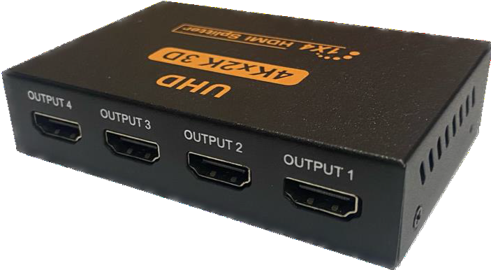 VIEWCON HDMI SPLITTER 1 x HDMI INPUT 4 x HDMI OUTPUT BLACK SUPPORT HDMI1.4a FULL 3D UPTO 4K@30Hz MAX BANDWIDTH RATE 3.4GB MAX BANDWIDTH 340Mhz 8/ 10/ 12 BIT COLOUR UPTO 8M AWG26 HDMI CABLE LENGTH