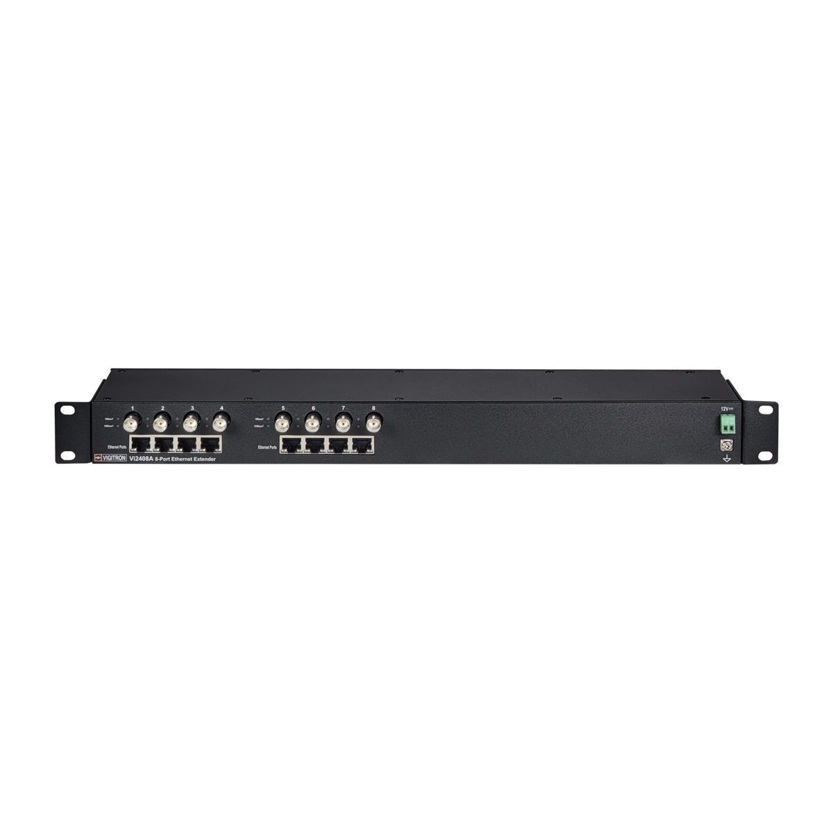 VIGITRON LONG RANGE PoE (IEEE802.3af/at) EXTENDER 8 PORT VIA COAX 1U RACK MTD BLACK MAX 1515M DATA 914M PoE NEEDS VI2401A AT OTHER END PER PORT