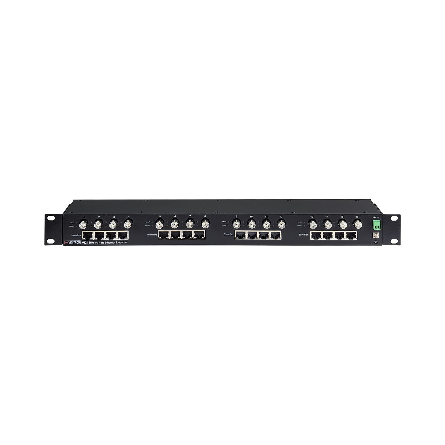 VIGITRON LONG RANGE PoE (IEEE802.3af/at) EXTENDER 16 PORT VIA COAX 1U RACK MTD BLACK MAX 1515M DATA 914M PoE NEEDS VI2401A AT OTHER END PER PORT