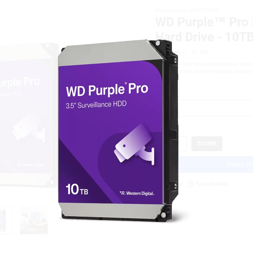 WESTERN DIGITAL WD102PURP PURPLE PRO SSD SURVEILLANCE 10TB 3.5